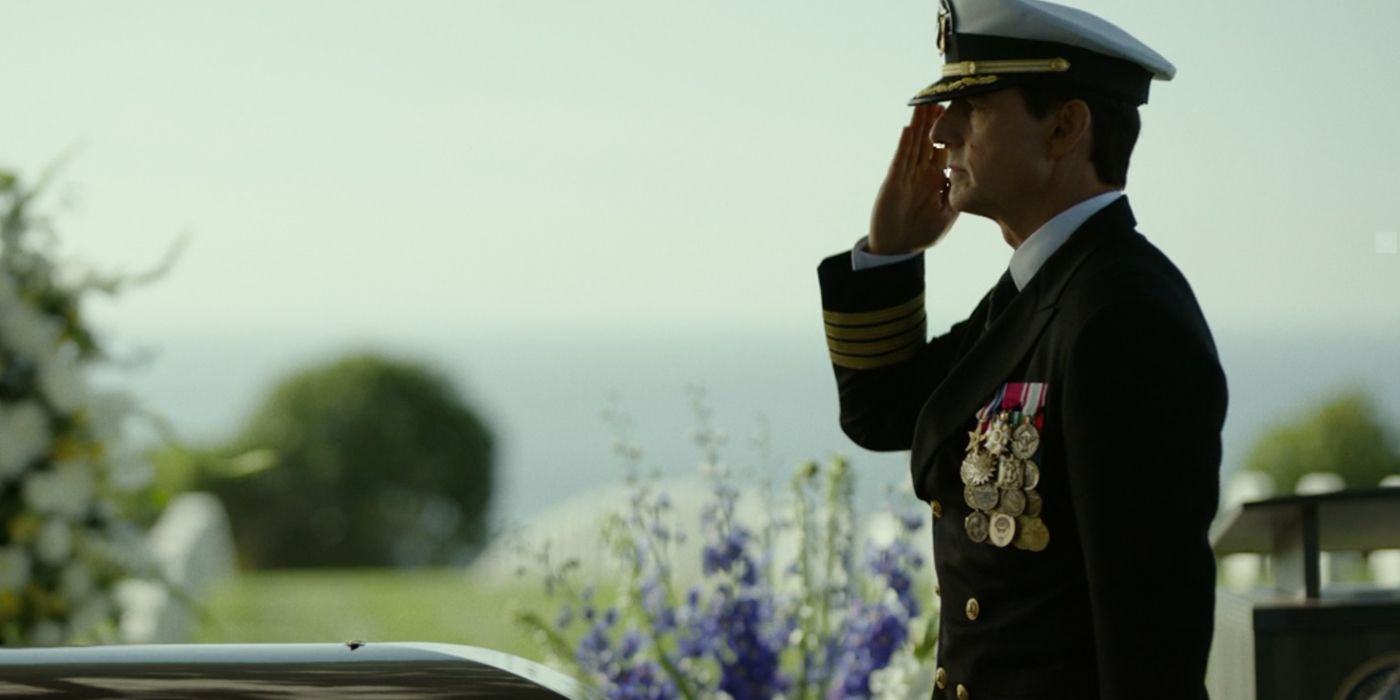 Tom Cruise as Maverick at a funeral in Top Gun 2