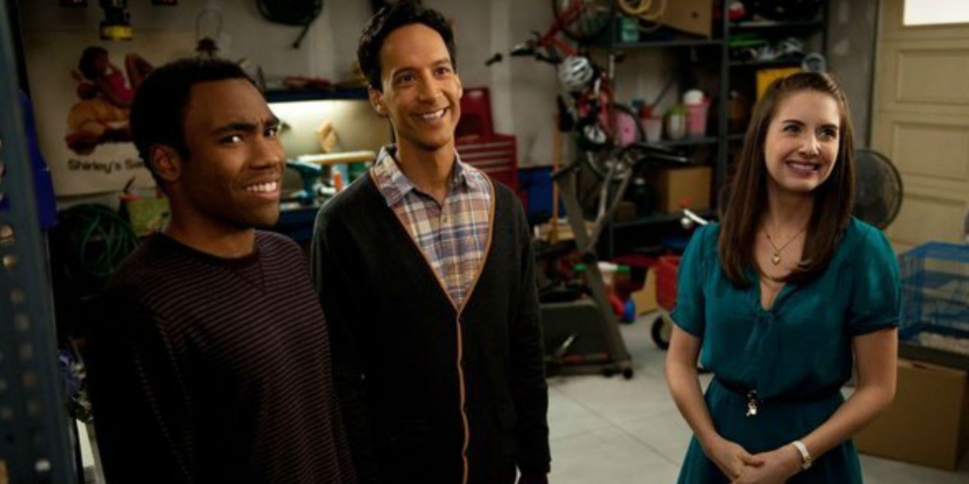 Troy, Abed and Annie laughing together in Community