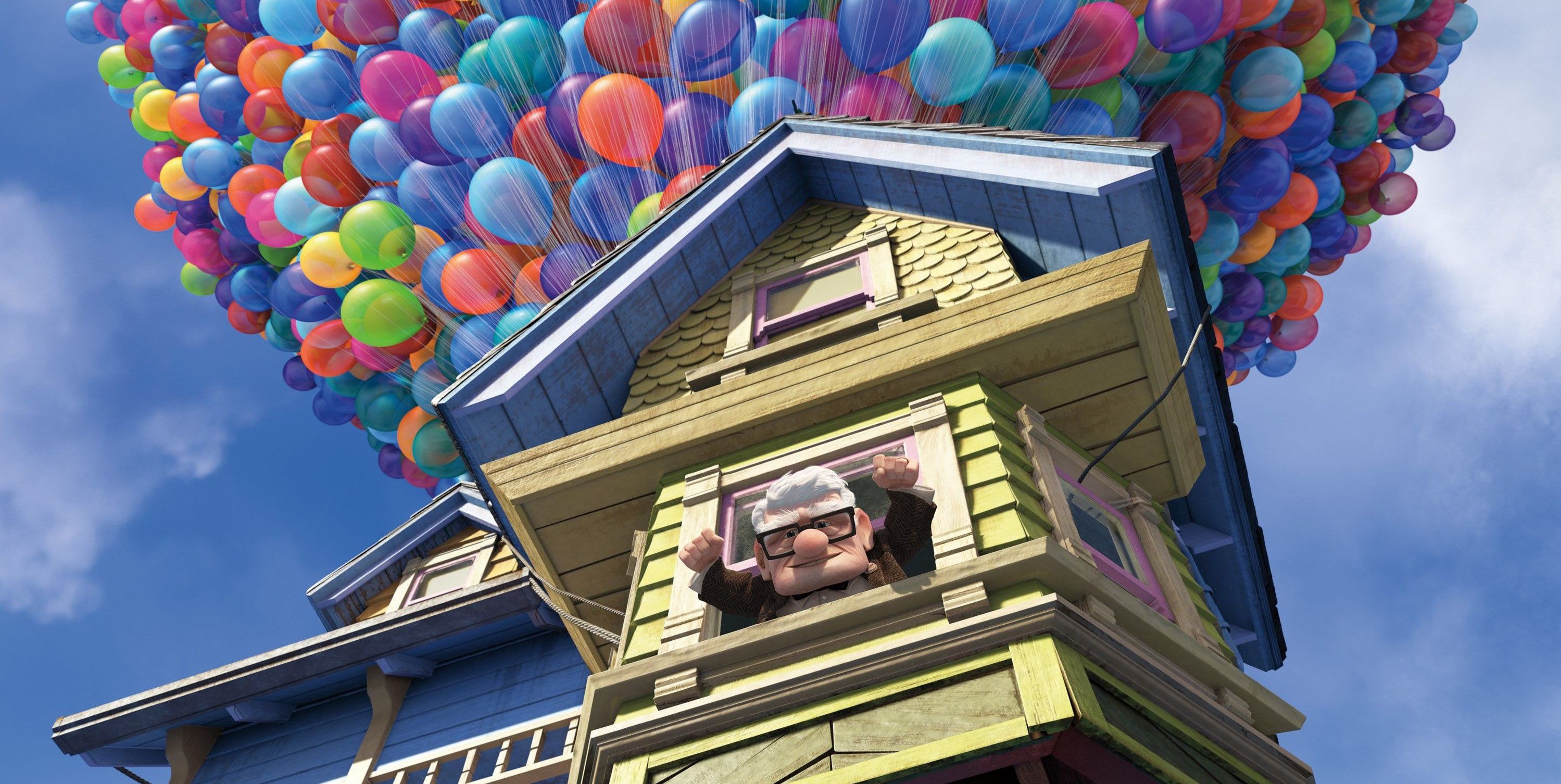 A casa de Carl se eleva no ar em Pixar's Up