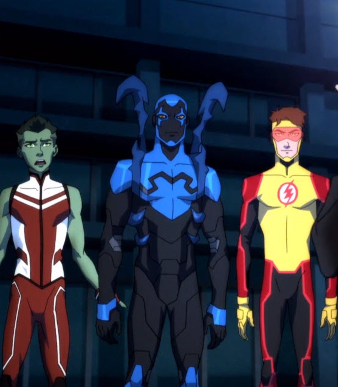 Young Justice Outsiders Beast Boy Blue Beetle Kid Flash vertical