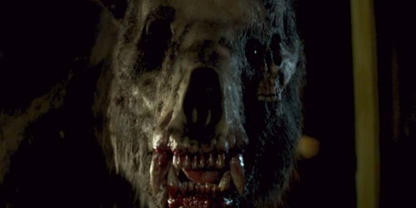 The mutant bear looks straight at the camera in Annihilation.