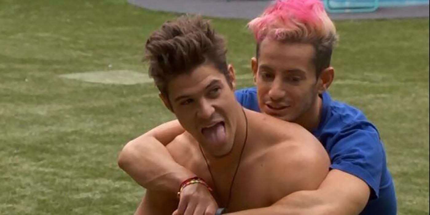 Frankie hugging Zach from behind in the Big Brother house.