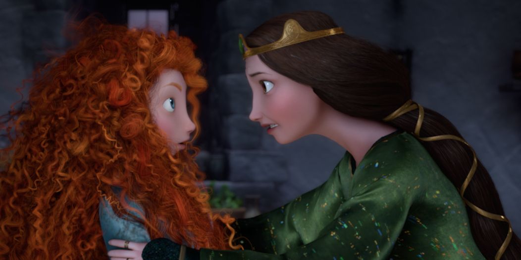 Merida and Elinor talking softly in Pixar's Brave
