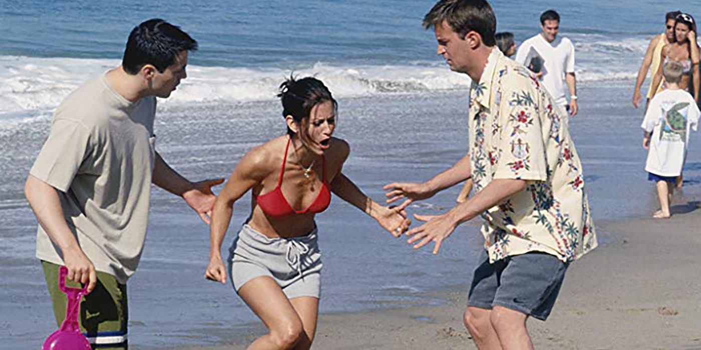 Friends jellyfish scene with Joey, Monica and Chandler on the beach