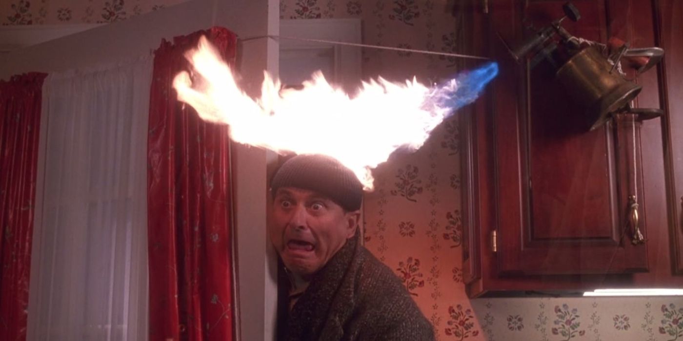 Harry's head is set on fire in Home Alone