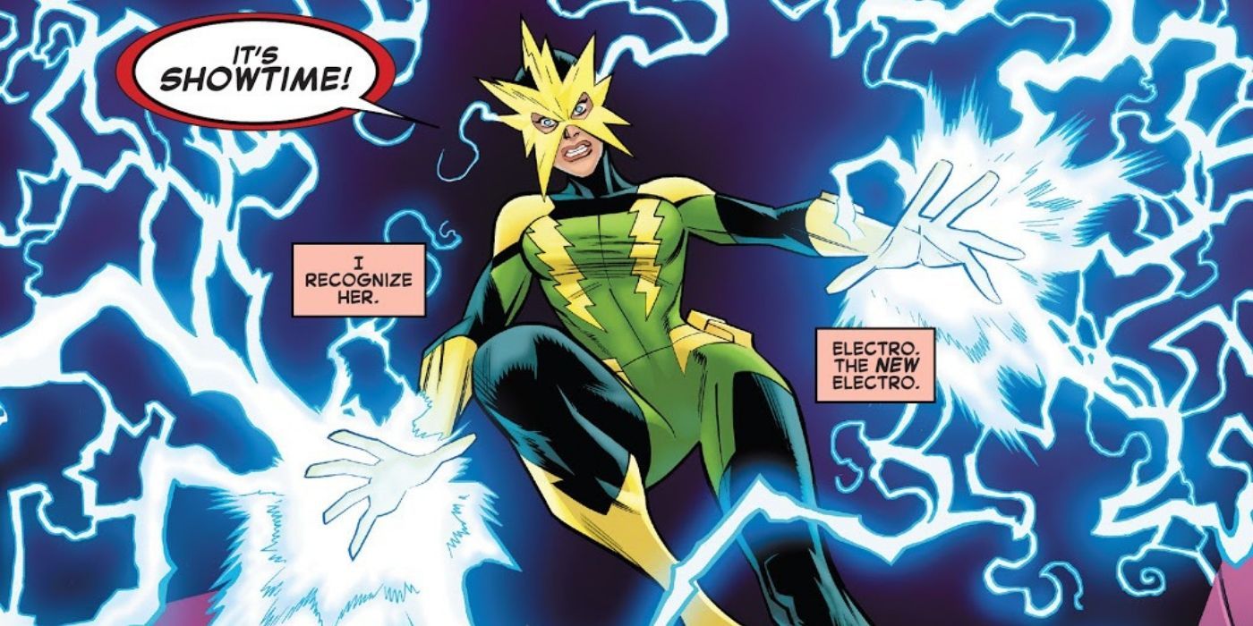 Francine Frye attacks as the new Electro in Spider-Man comics.