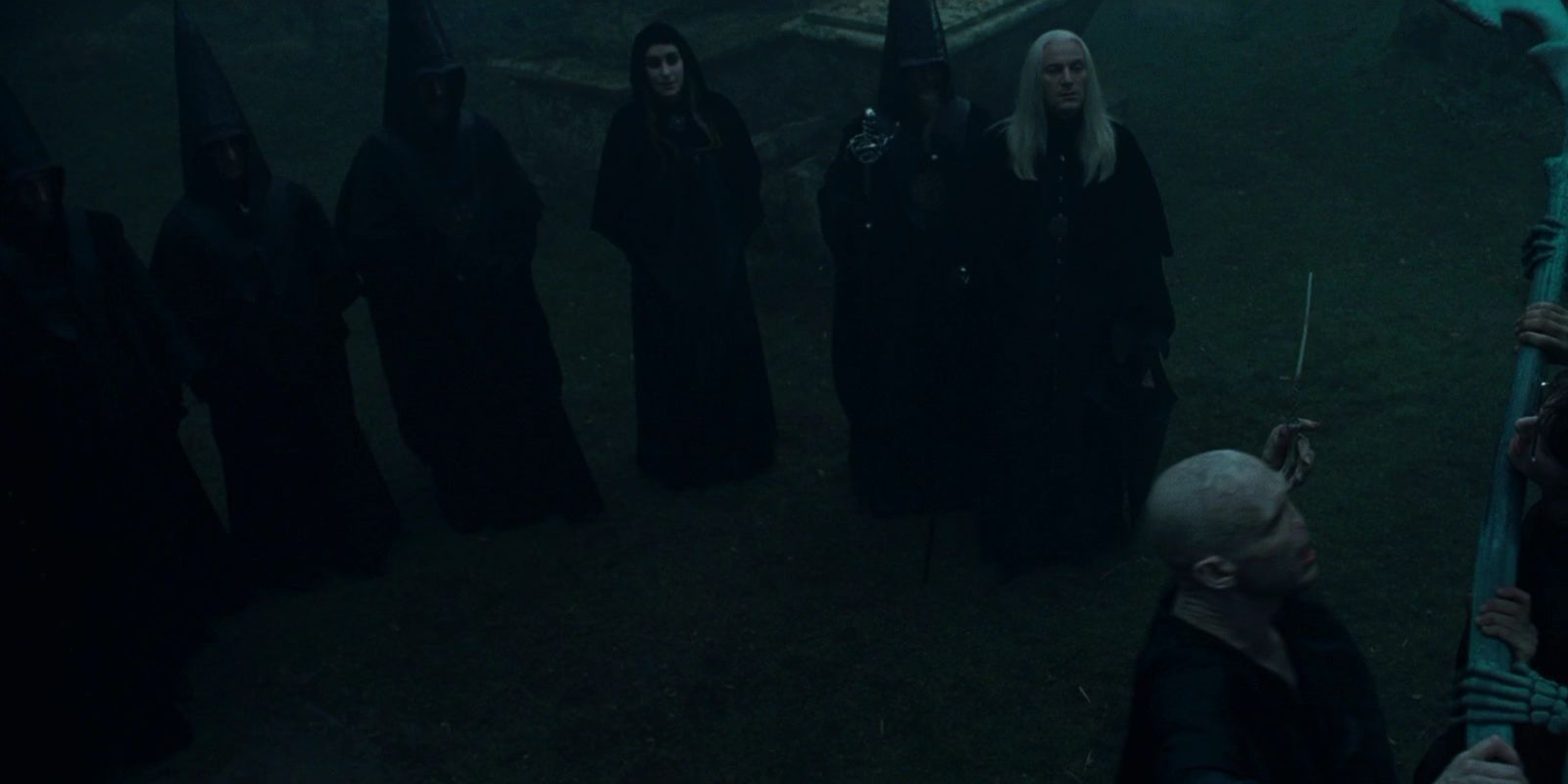 The Death Eaters with Voldemort in Goblet of Fire