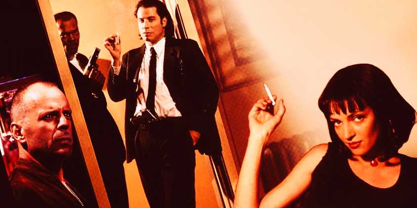 Collage of Mia, Jules, Vincent, and Butch in Pulp Fiction
