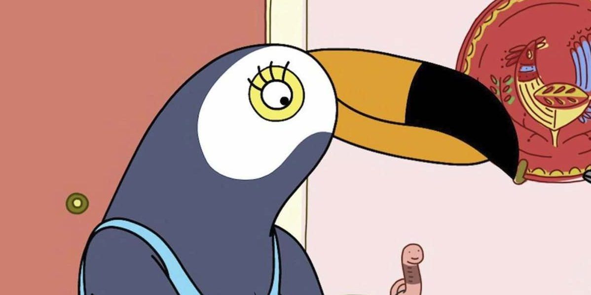 Tuca looking offscreen in Tuca &amp; Bertie