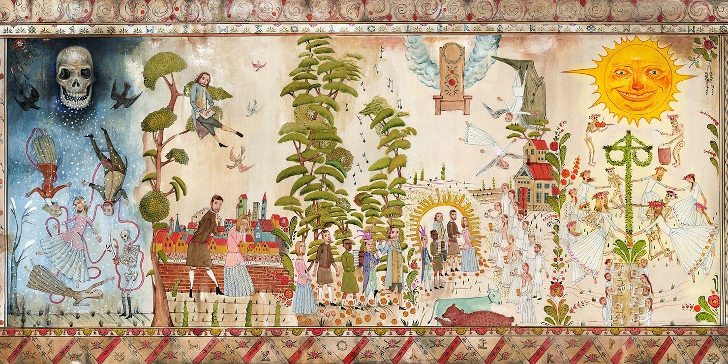 Midsommar opening tapestry depicting the events of the film