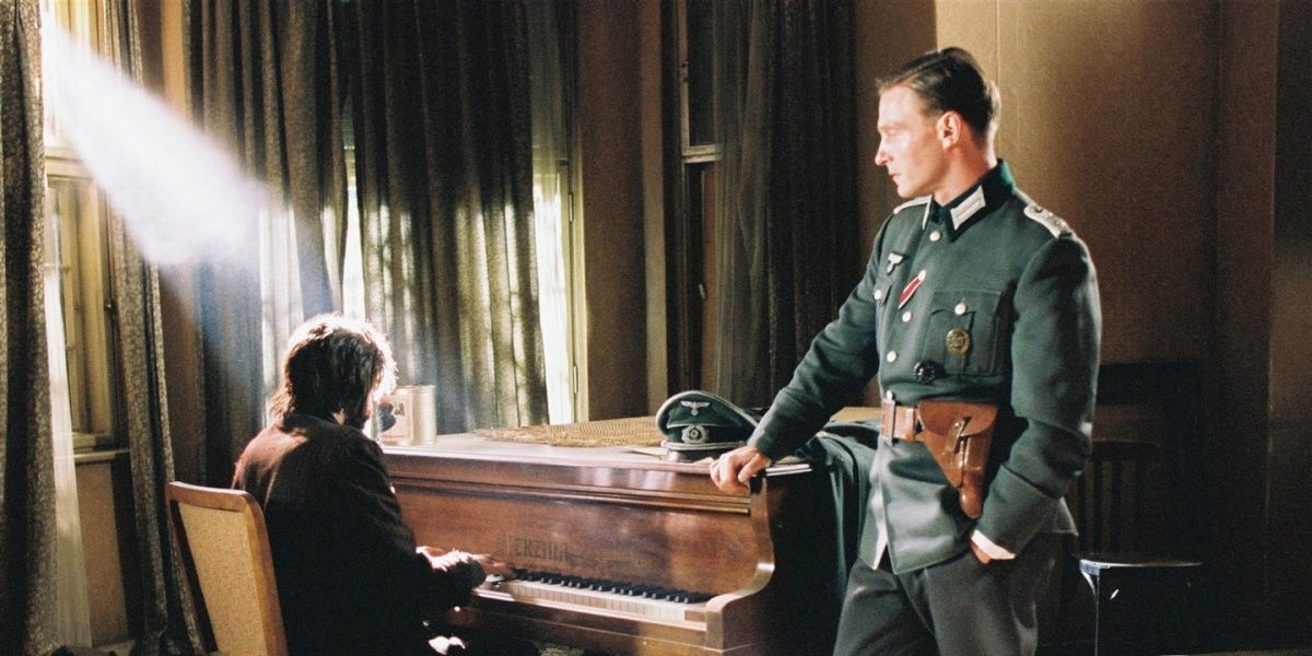 Władysław Szpilman plays piano for a Nazi soldier in The Pianist