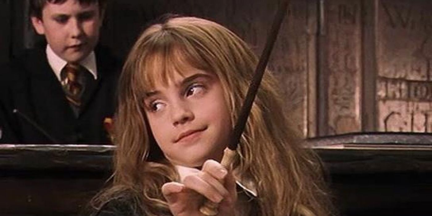 Hermione doing the Wingardium Leviosa spell in Sorcerer's Stone