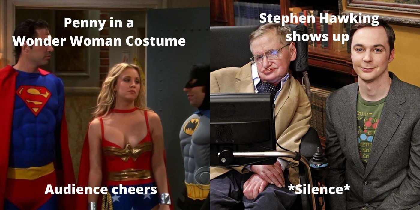 A split image of a meme for Penny Stephen Hawking from TBBT