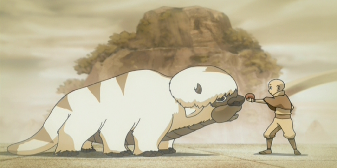 Aang offering Appa a treat in a flashback in Avatar: The Last Airbender