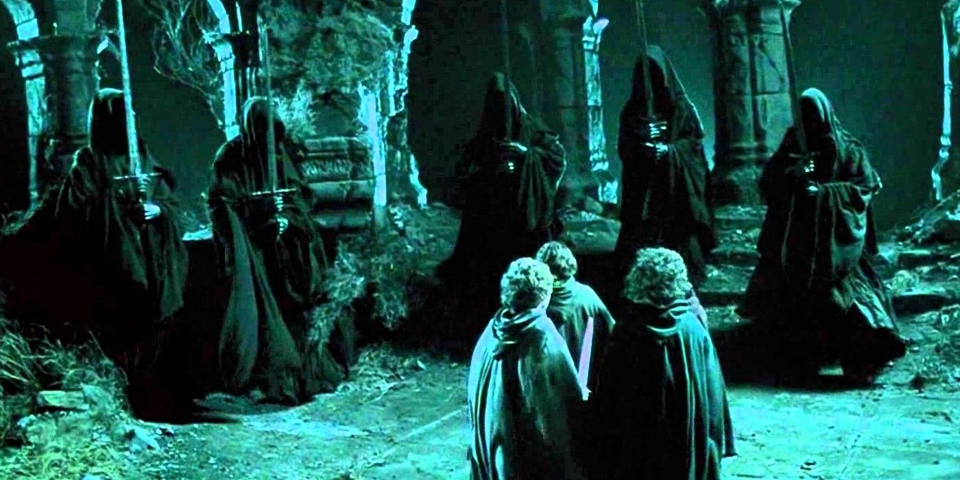 The Fellowship fighting the Nazgul in Fellowship of the Ring