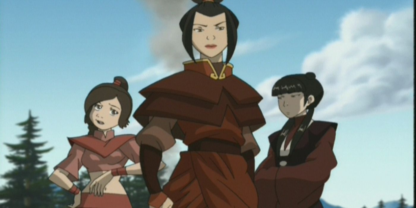 Azula, Ty Lee, and Mai standing side by side outside in Avatar The Last Airbender