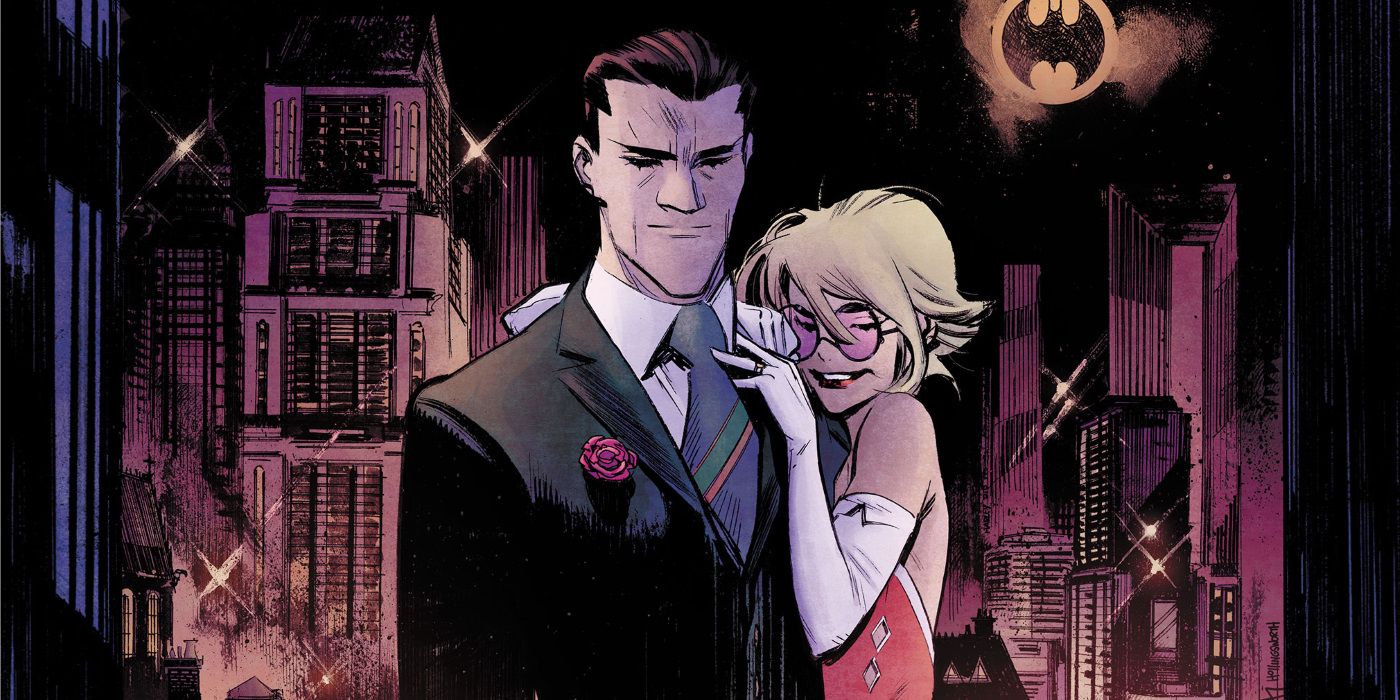 Bruce Wayne stands with Harley Quinn from White Knight 
