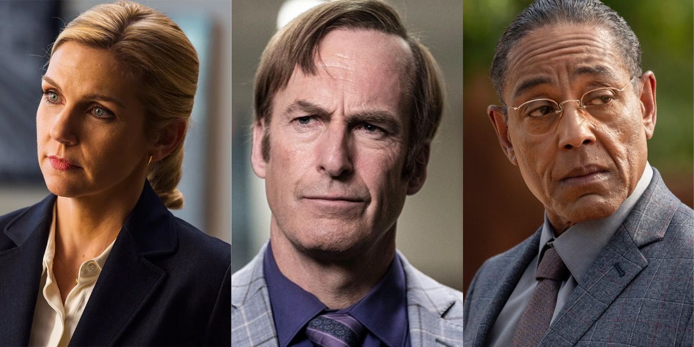 Kim, Saul and Gus in a split image from Better Call Saul