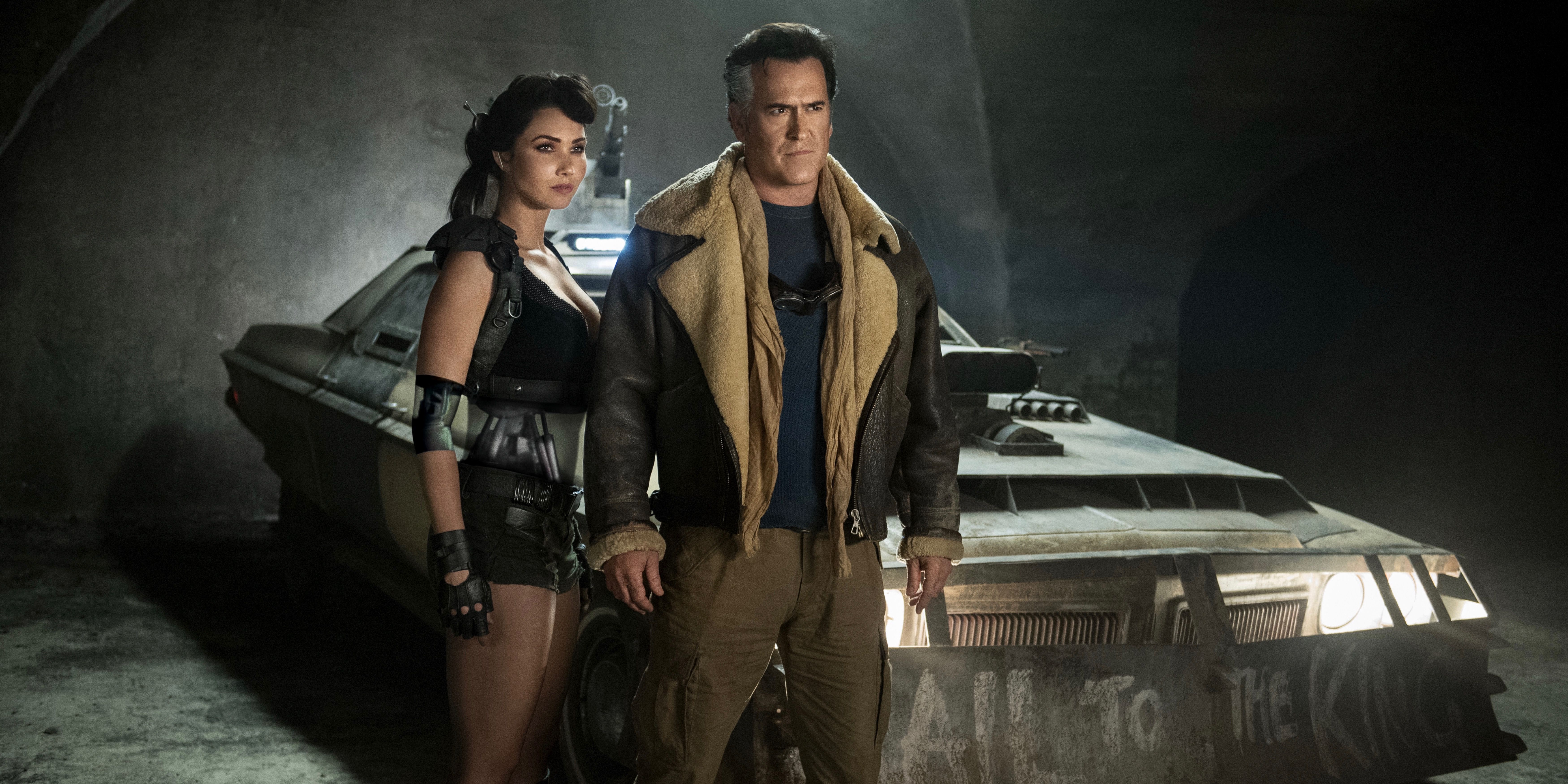 Bruce Campbell as Ash Williams with Jessica Green in Ash Vs Evil Dead
