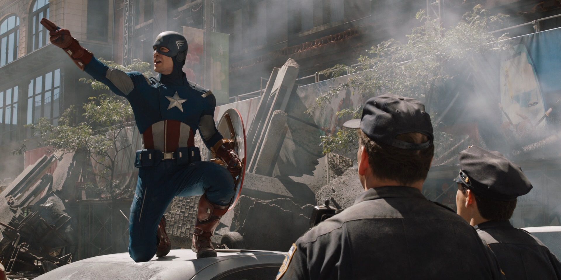 Captain America in the Battle of New York in The Avengers