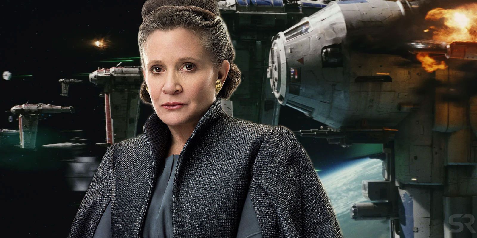 Carrie Fisher como Leia com Resistance de Star Wars Os Últimos Jedi