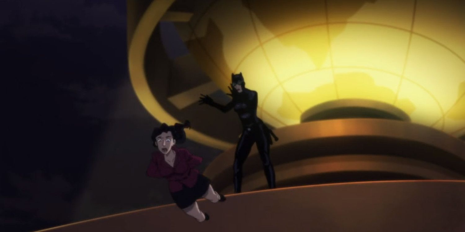 Catwoman Pushes Lois Lane Off Rooftop in Batman Hush animated movie