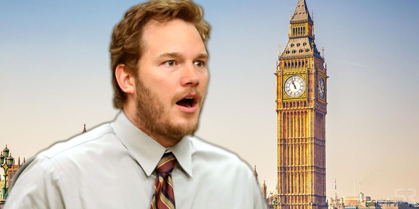 Collage of Chris Pratt as Andy Dwyer in Parks and Rec and Big Ben