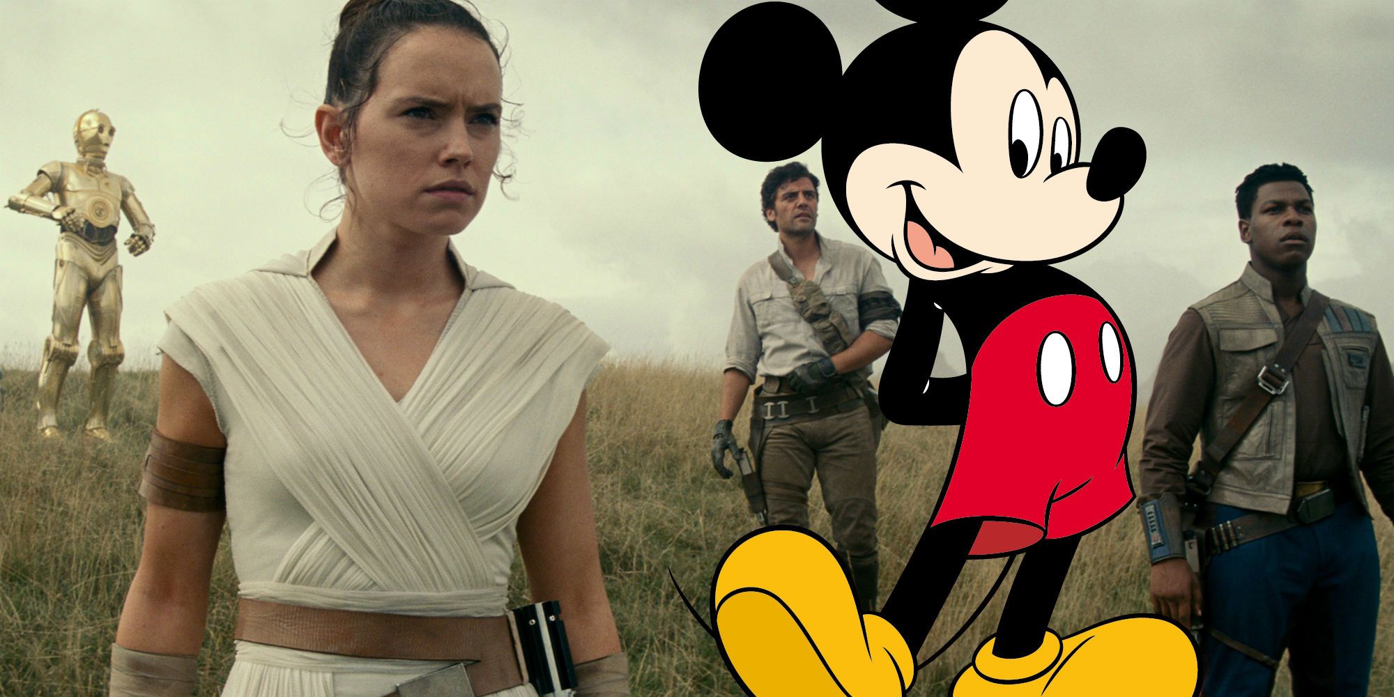 Daisy Ridley as Rey C3PO Mickey Mouse Star Wars Rise of Skywalker