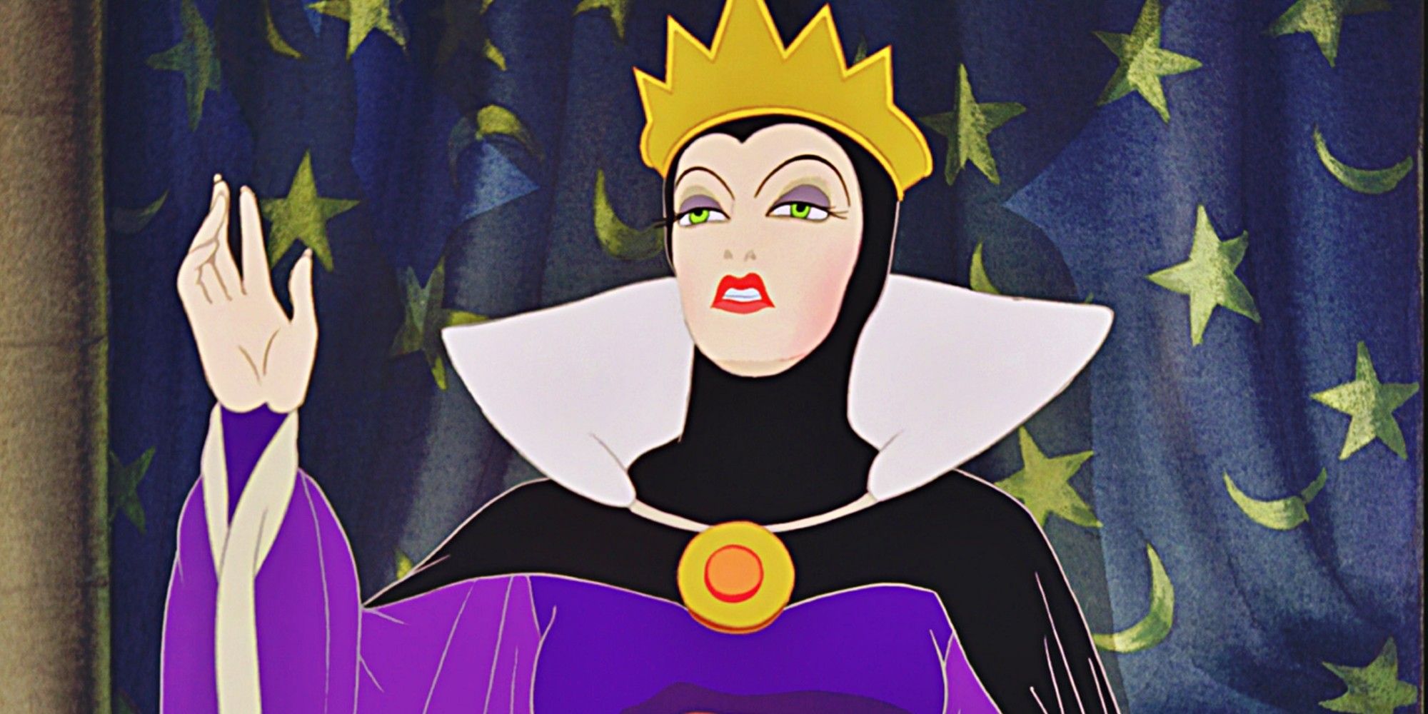 Evil Queen from Snow White raising a hand