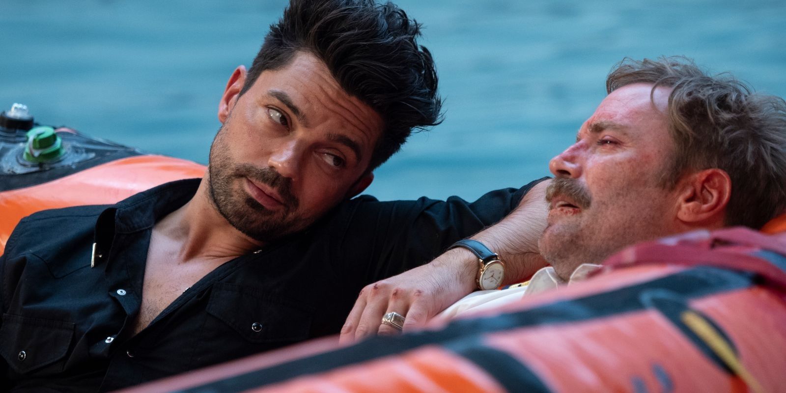 Dominic Cooper as Jesse Custer and Ditch Davey as Pilot in Preacher
