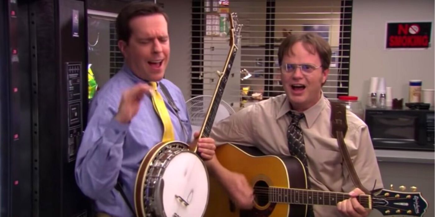Dwight and Andy playing instruments on The Office
