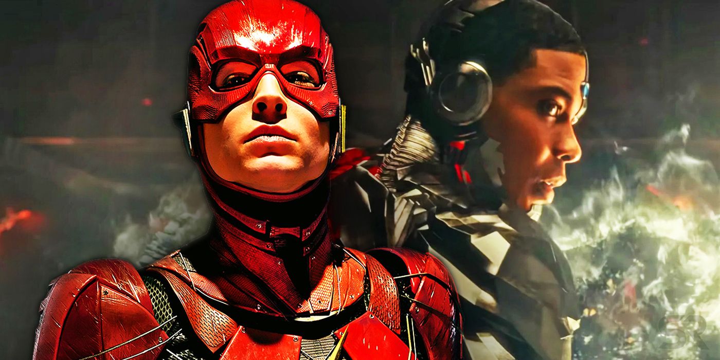 Ezra Miller as the Flash and Ray Fisher as Cyborg in Justice League