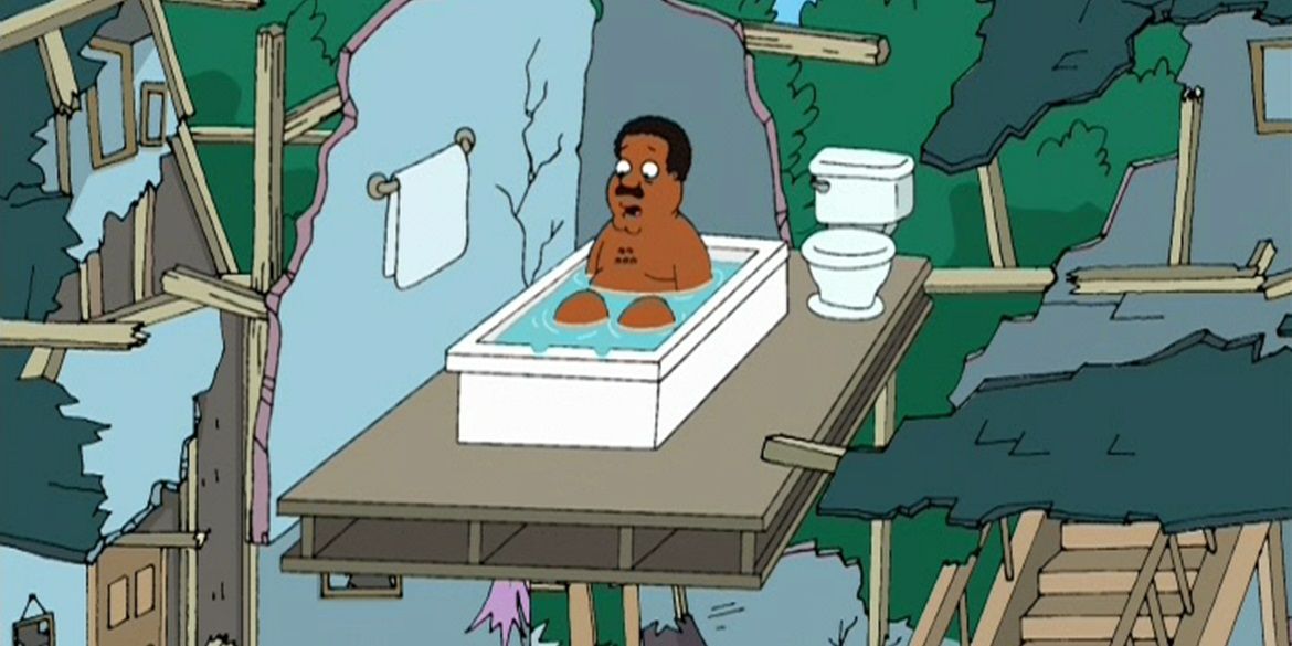 Cleveland falling in the bath tub in Family Guy