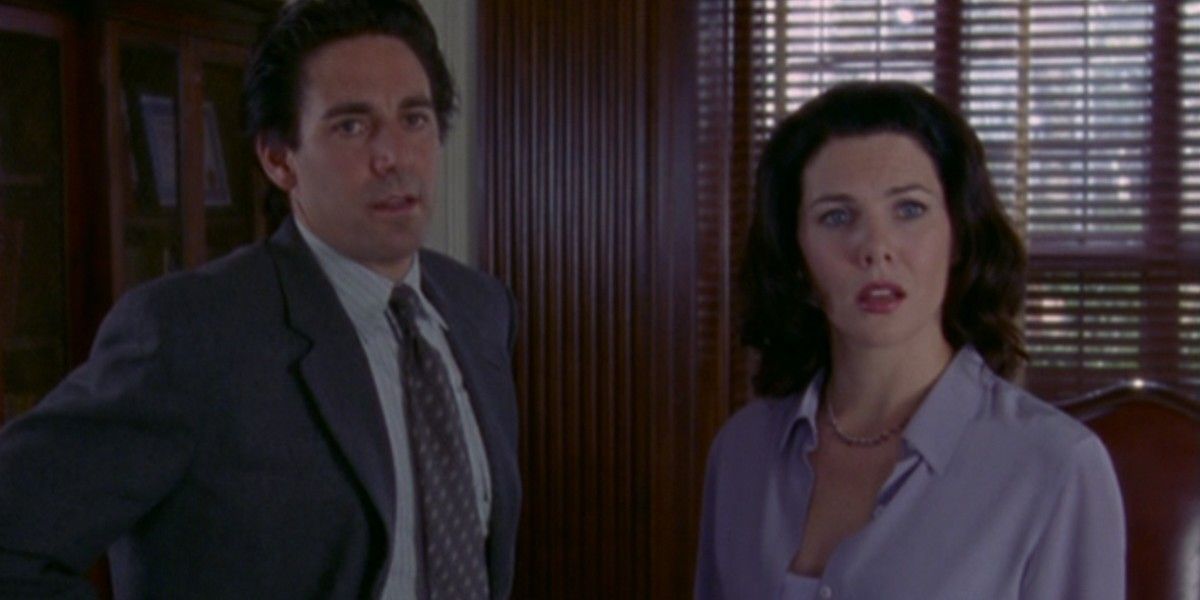 Lorelai and Max looking surprised on Gilmore Girls