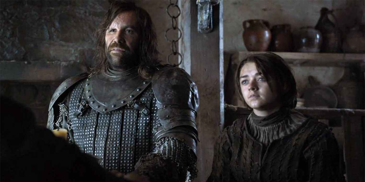The Hound and Arya in a tavern