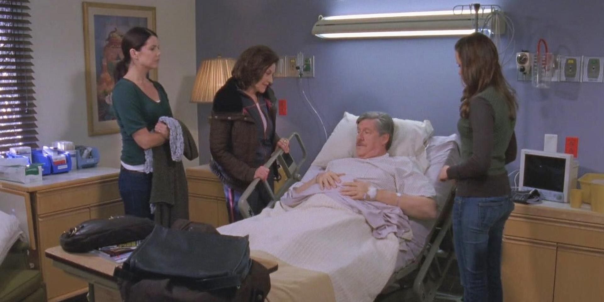 Richard lying in a hospital bed on Gilmore Girls