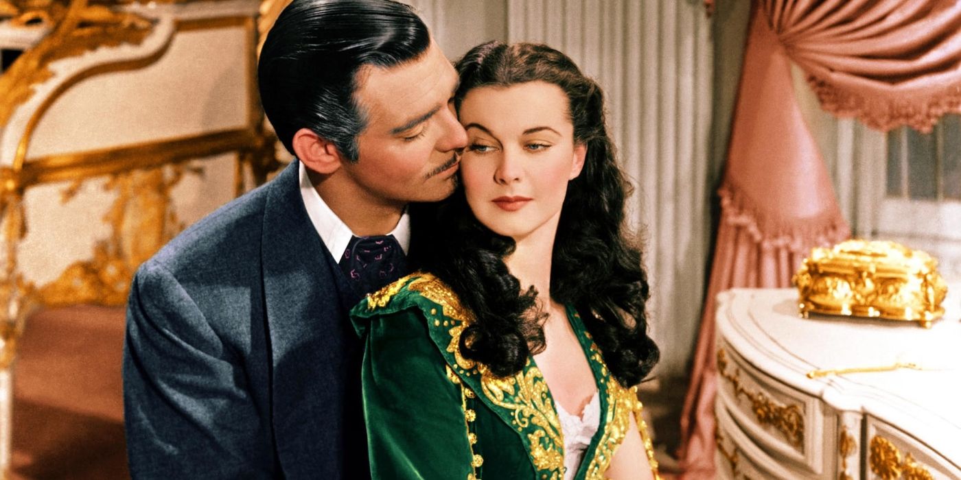 Scarlett O'Hara and Rhett Butler standing together in Gone With the Wind