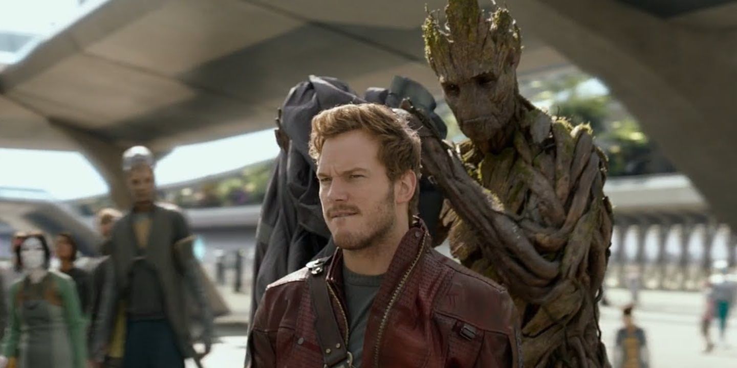 Groot and Quill on Xandar in Guardians Of The Galaxy