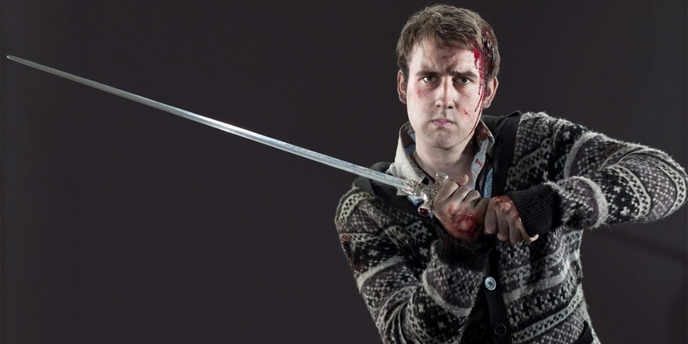 Neville Longbottom holding a sword from Harry Potter