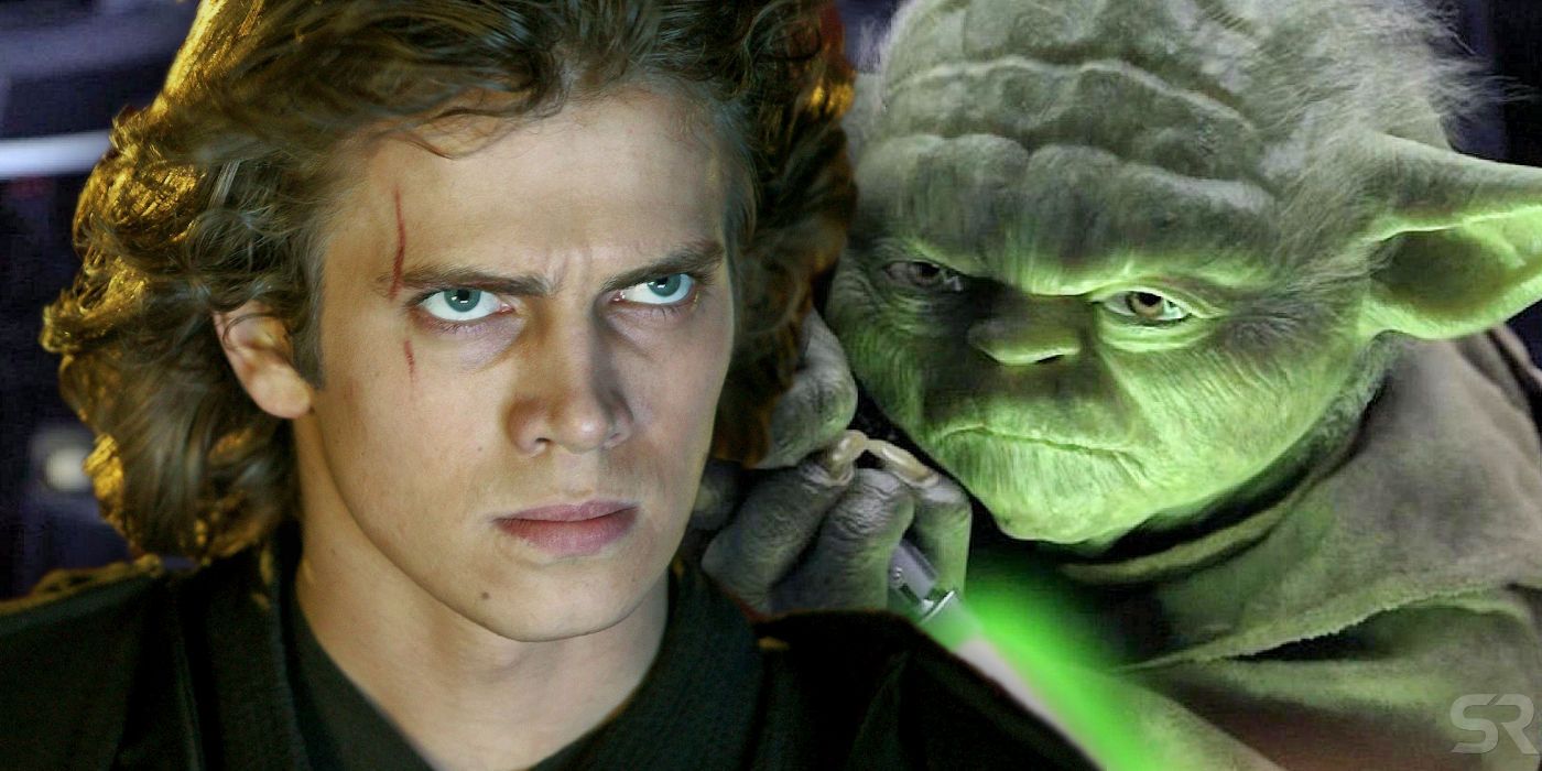 Hayden Christensen as Anakin Skywalker and Yoda in Revenge of the Sith
