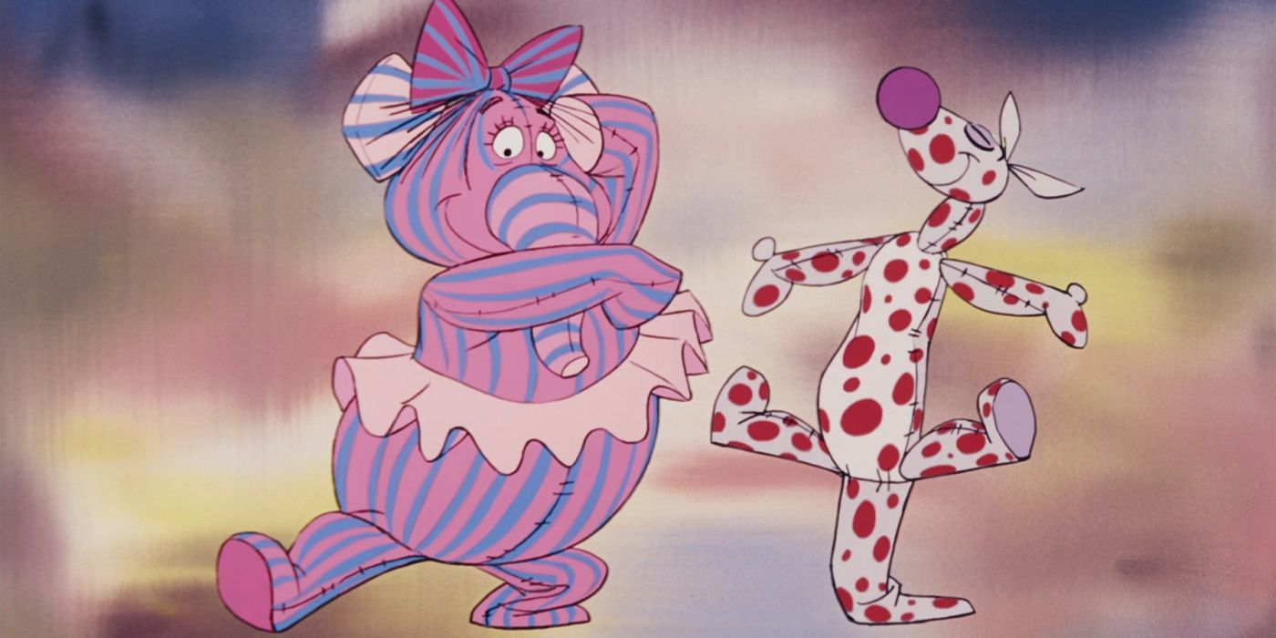 A heffalump and woozle dancing together in Winnie the Pooh