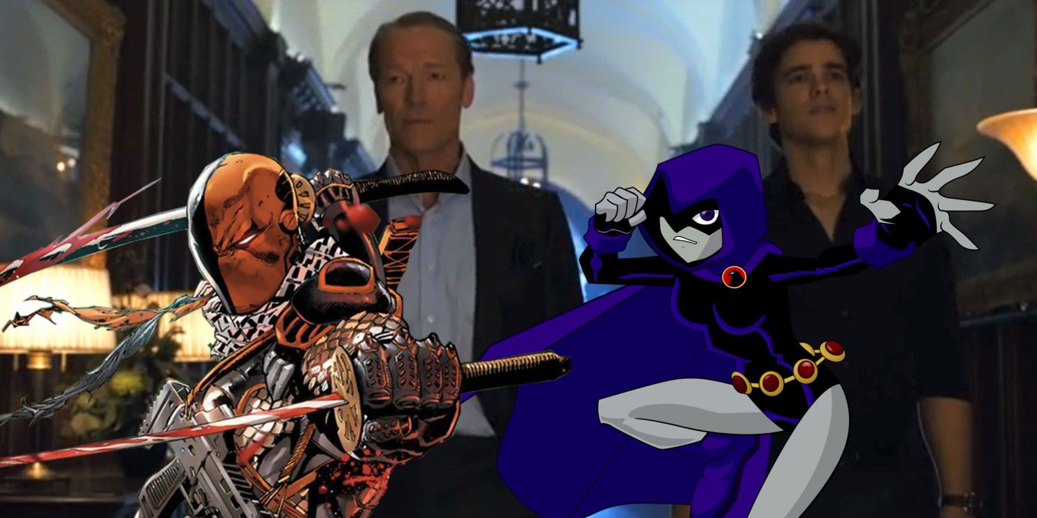 Iain Glen as Bruce Wayne Batman and Brenton Thwaites as Dick Grayson in Titans Deathstroke Raven