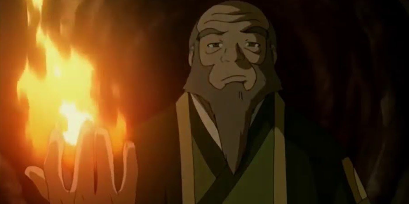 Iroh holding a torch in a dark space in ATLA