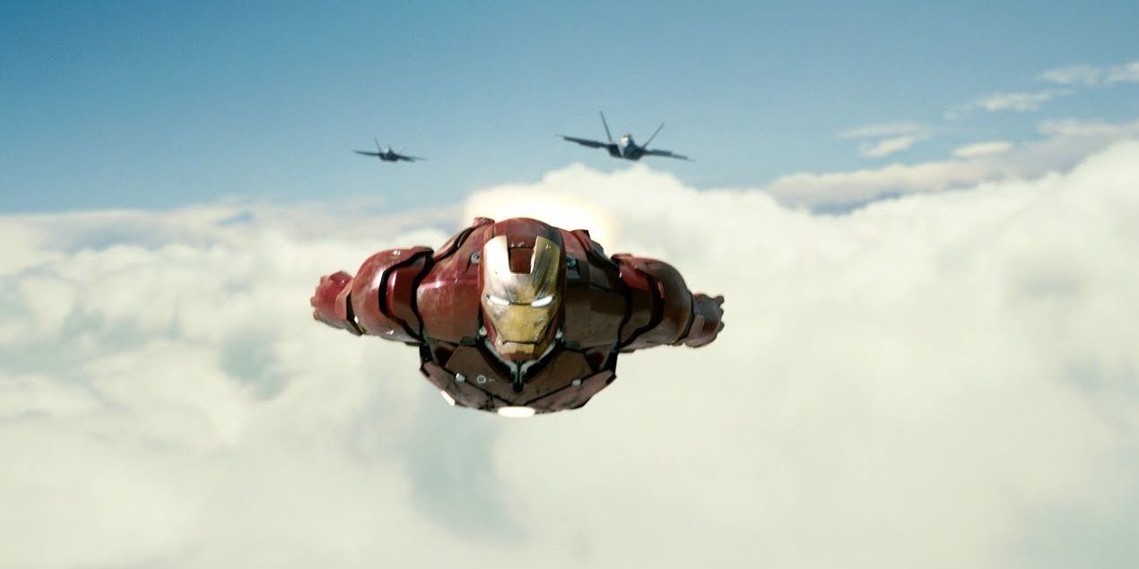 Iron Man chased by fighter jets