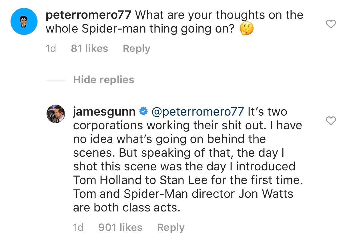 James Gunn responds to the Spider-Man situation between Sony &amp; Marvel