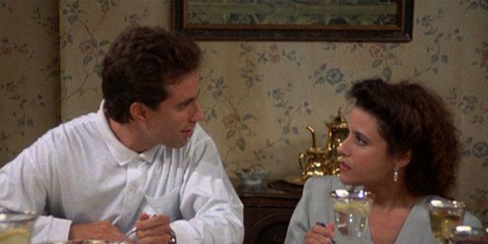 Jerry Seinfeld and Elaine Benes at family dinner in the Seinfeld episode The Pony Remark