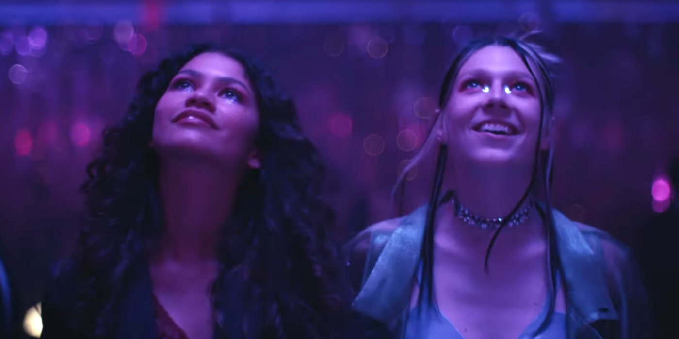 Rue and Jules looking up at a party in Euphoria