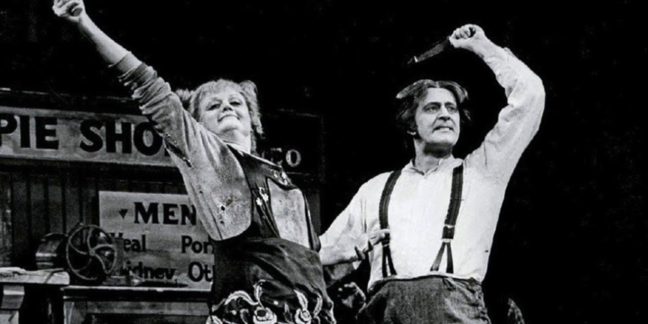 Len Cariou as Sweeney Todd and Angela Lansbury as Mrs. Lovett in Sweeney Todd