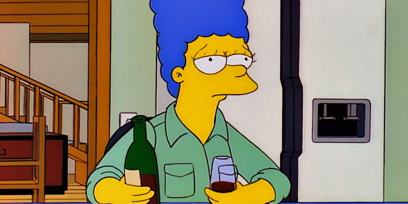 Marge Simpson drinking in The Simpsons 8x02 You Only Move Twice