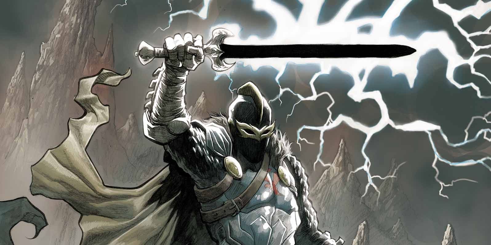 Black Knight wields the Ebony Blade in Marvel Comics.